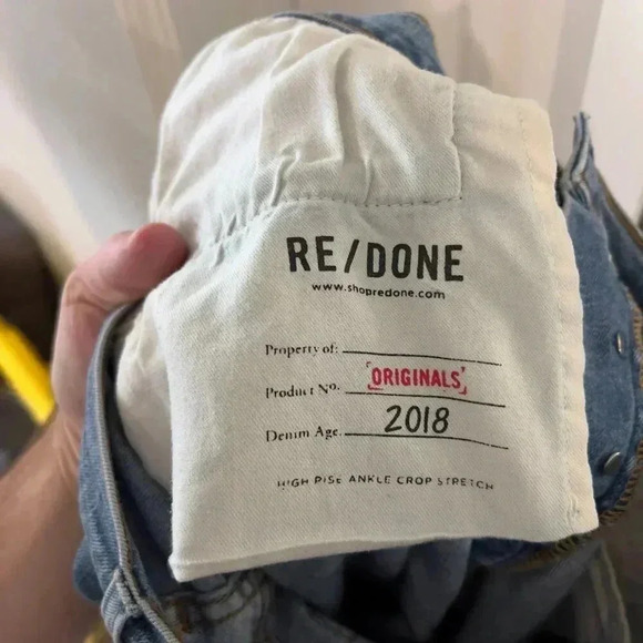 541 ReDone High Rise Ankle Crop Stretch Size 30 Color Blue - Picture 6 of 7